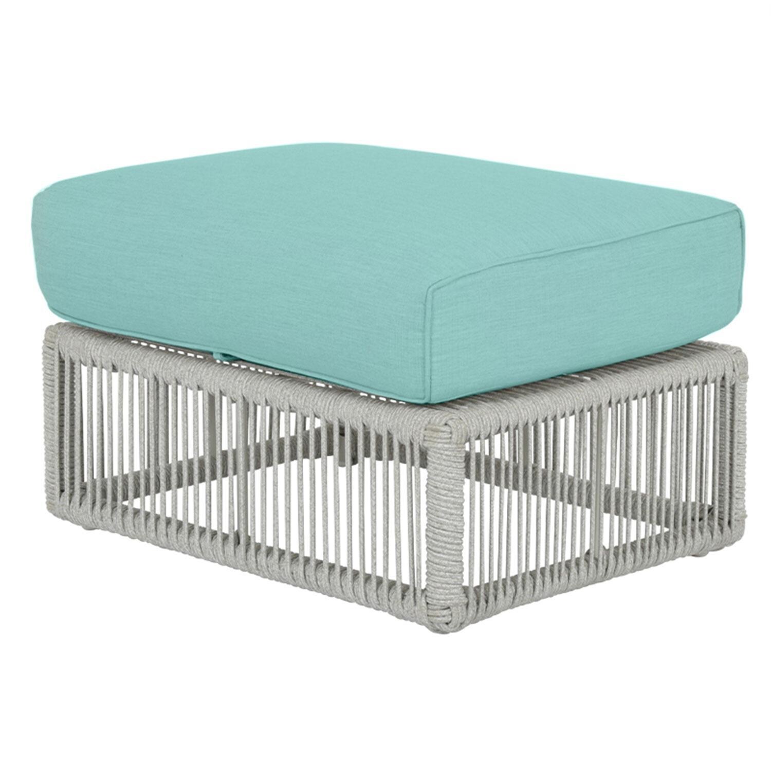 Miami 30 X 23 Rectangular Olfein Rope Patio Ottoman in Dupione Celeste w/ Self Welt by Sunset West - Display - White Background thumbnail