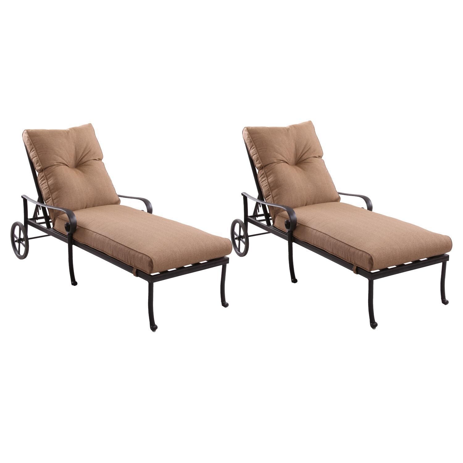 Santa Anita 2 Pc Cast Aluminum Chaise Lounge Set in Antique Bronze/Heather Beige Sunbrella by Darlee