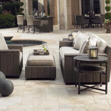 Blue Olive 5 Piece Wicker Patio Conversation Set W/ Club Chair & Sunbrella Fabric By Tommy Bahama