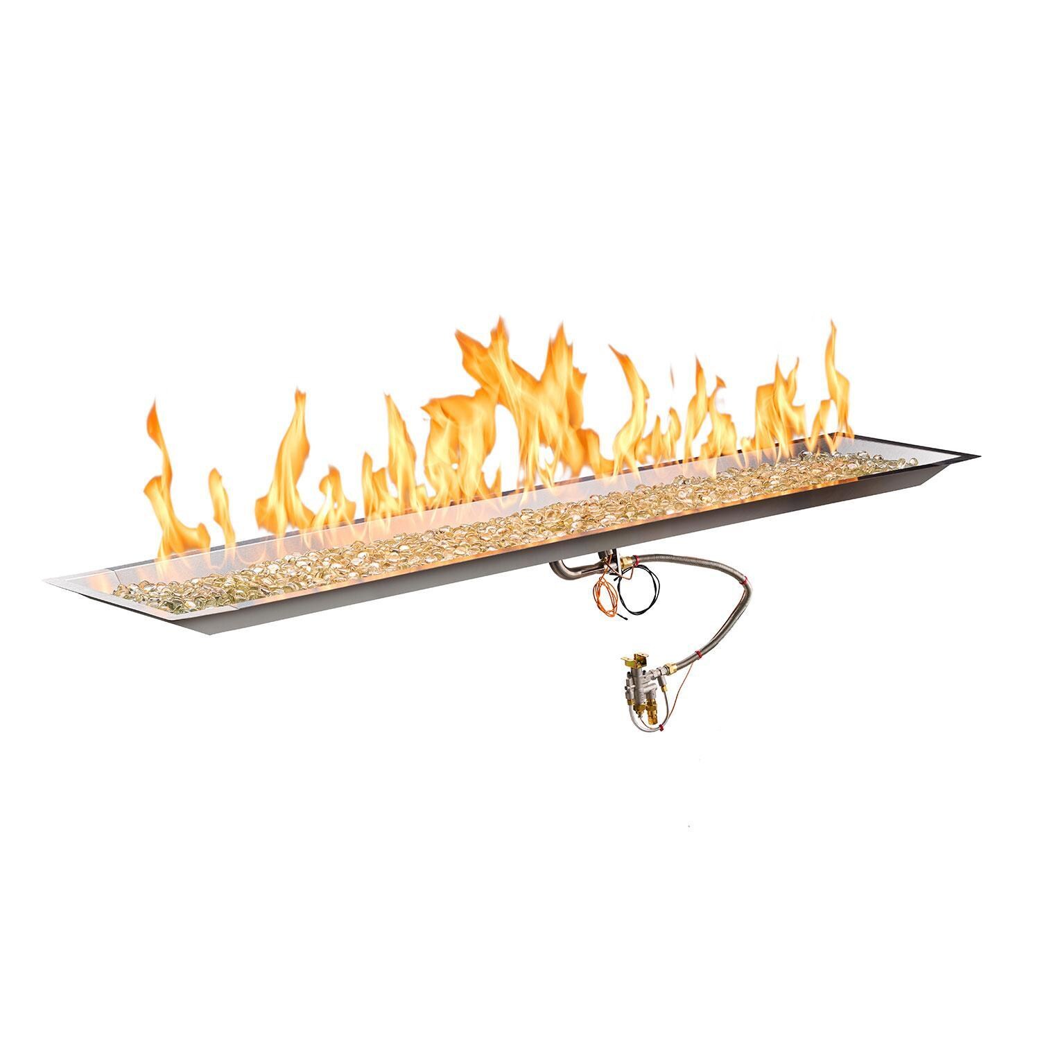 The Outdoor GreatRoom Company CFP1264-B Crystal Fire Plus Linear 64-in Propane Gas Fire Pit Burner Kit - Crystals Added - On - White Background thumbnail