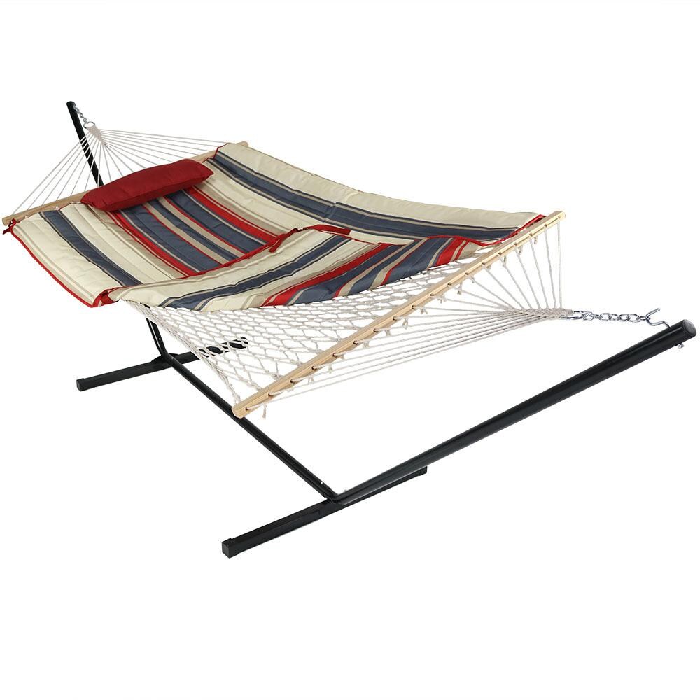 Sunnydaze Decor Rope Hammock w/ Stand, Pad, & Pillow - Modern Lines - DL-MLRH-COMBO
