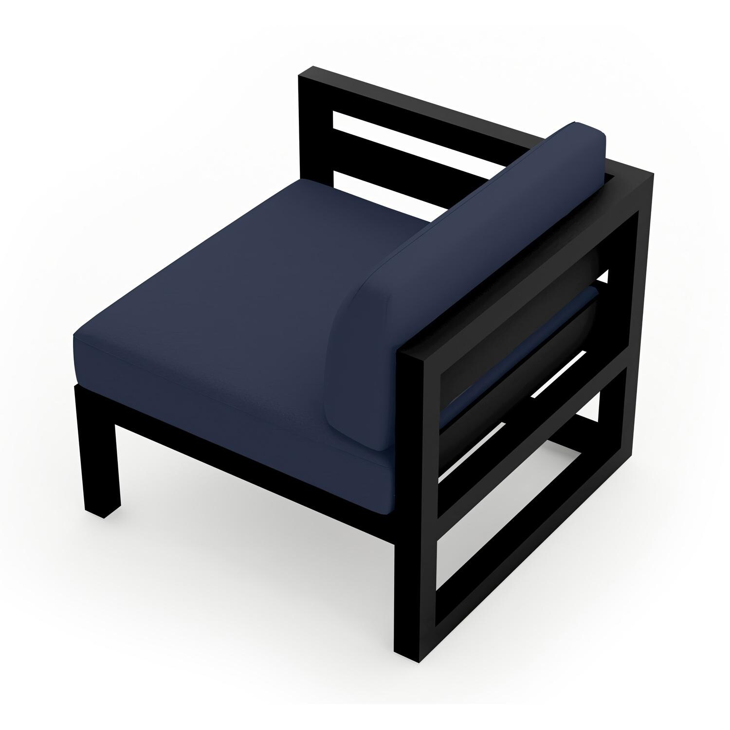 Lakeview MSTYCV-BK-LAS-IN Misty Cove Aluminum Left Arm Club Chair in Black w/Spectrum Indigo Cushions by Lakeview Outdoor Designs - Angled Back - White Background thumbnail
