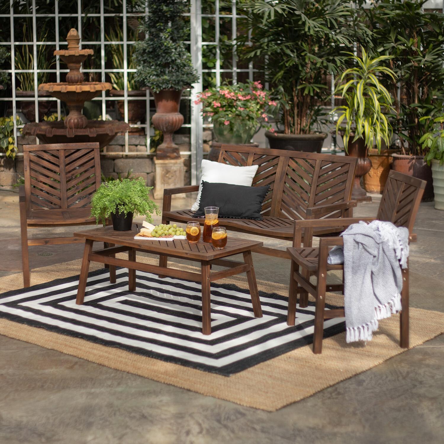 Ultimate Patio Wishlake 4 Piece Acacia Patio Conversation Set W/ 42 X 20 Inch Rectangular Table - Dark Brown thumbnail