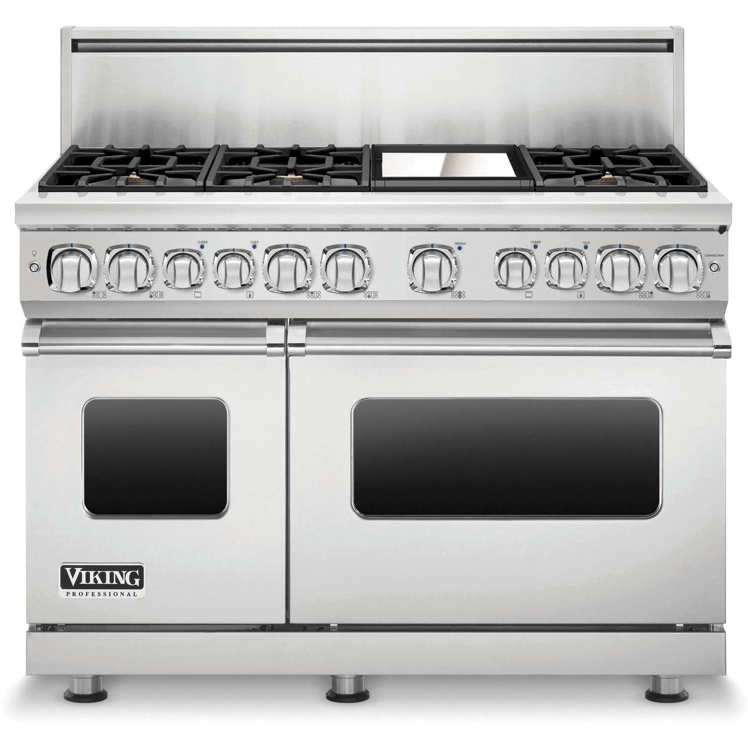 Viking Professional 7 Series 48-Inch 6 Burner Natural Gas Dual Fuel Range With Griddle - Stainless Steel - VDR7486GSS - With Backguard thumbnail