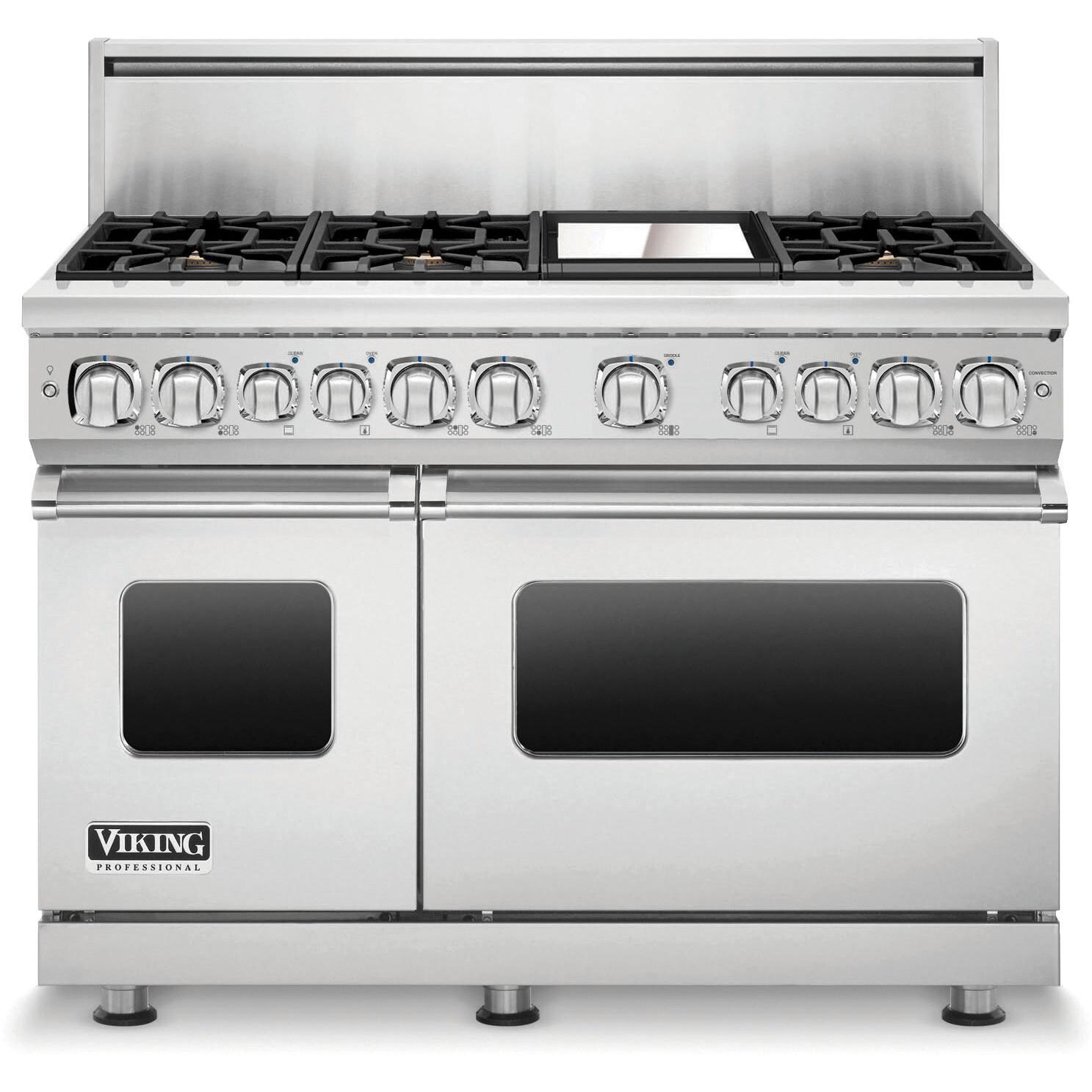 Viking Professional 7 Series 48-Inch 6 Burner Propane Gas Dual Fuel Range With Griddle - Stainless Steel - VDR7486GSSLP - With Backguard thumbnail