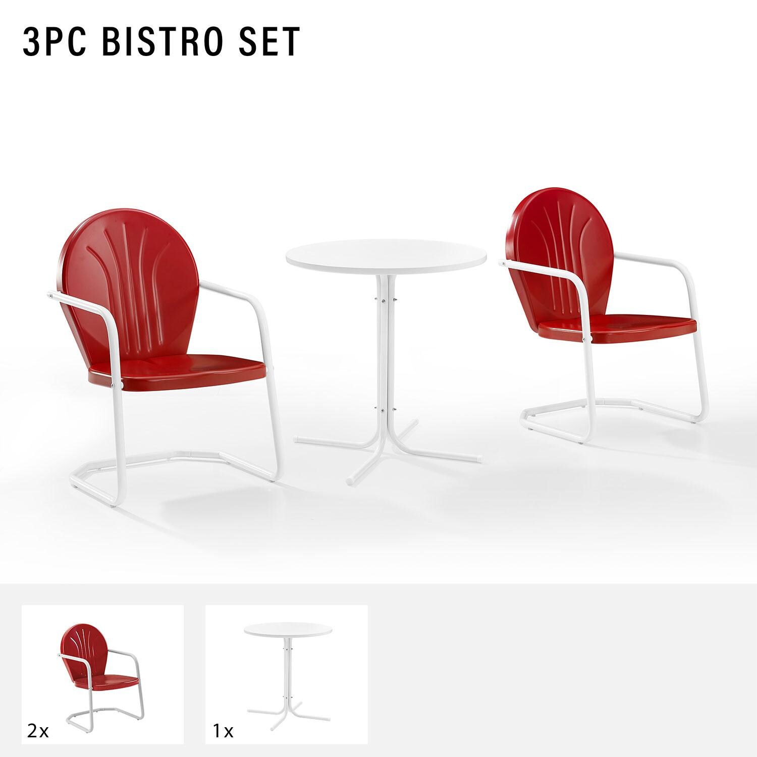 Ultimate Patio UP-32241RE 3Pc Retro Outdoor Bistro Set in Red Gloss - Included in Set (Two Chairs and Table) - Diagram thumbnail