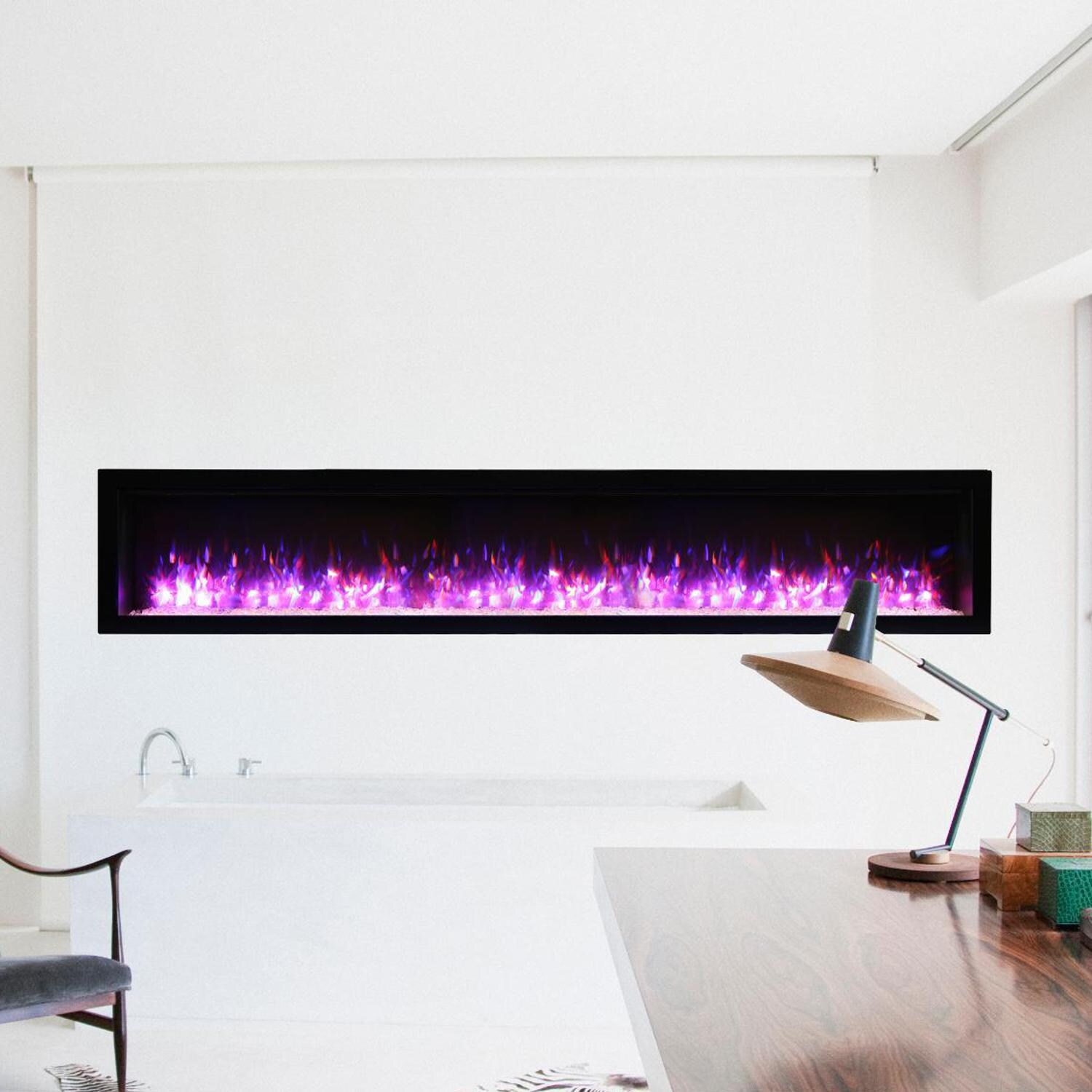 Amantii Symmetry Series 88-Inch Built-In Electric Fireplace with Black Steel Surround - ICE Media Kit - Indoor/Outdoor - SYM-88-B image