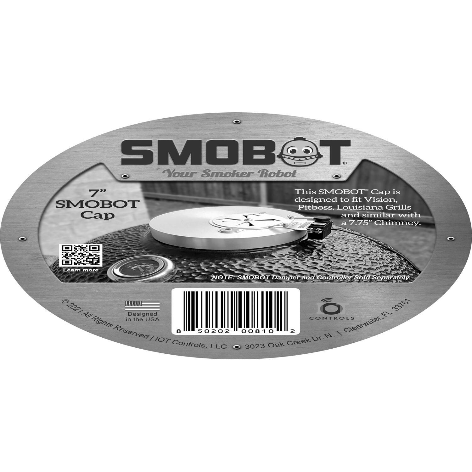 SMOBOT SMOBOT-7INCAP Kamado Grill and Smoker Temperature Controller W/ WiFi and 7.75 Inch Cap for Vision - Cap Sticker - White Background thumbnail