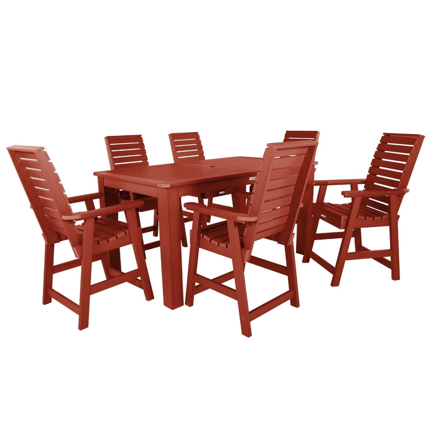 Elm Pointe 7 Pc Rectangular Counter Height Dining Set in Rustic Red By Lakeview Outdoor Designs - White Background thumbnail