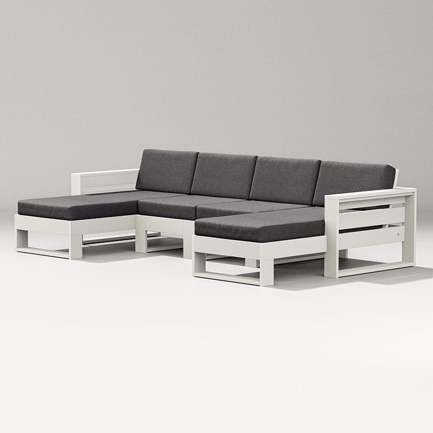 Latitude 4 Person Sectional Sofa w/ Left & Right Chaise in Vintage White/Ash Charcoal By PW Designer Series
