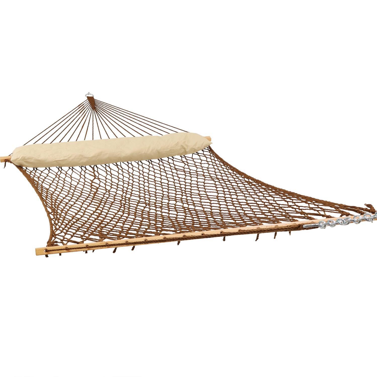 Ultimate Patio Classic Double Rope Hammock w/ Pillow - Brown thumbnail