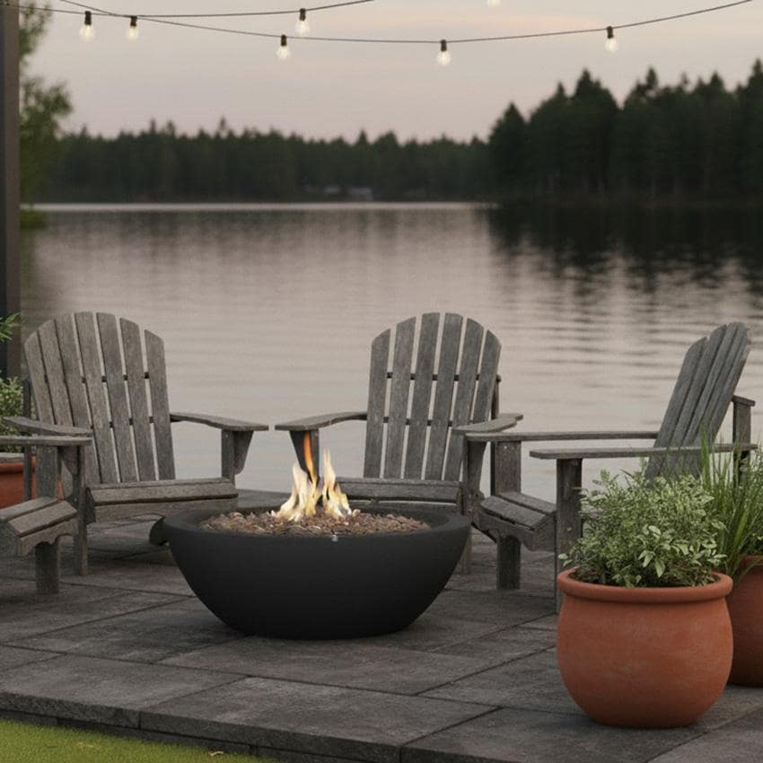 Lakeview Outdoor Designs SC-C539LP-SHL Creekwood 36-Inch Round Propane Gas Fire Bowl - By the Lake - Lifestyle thumbnail