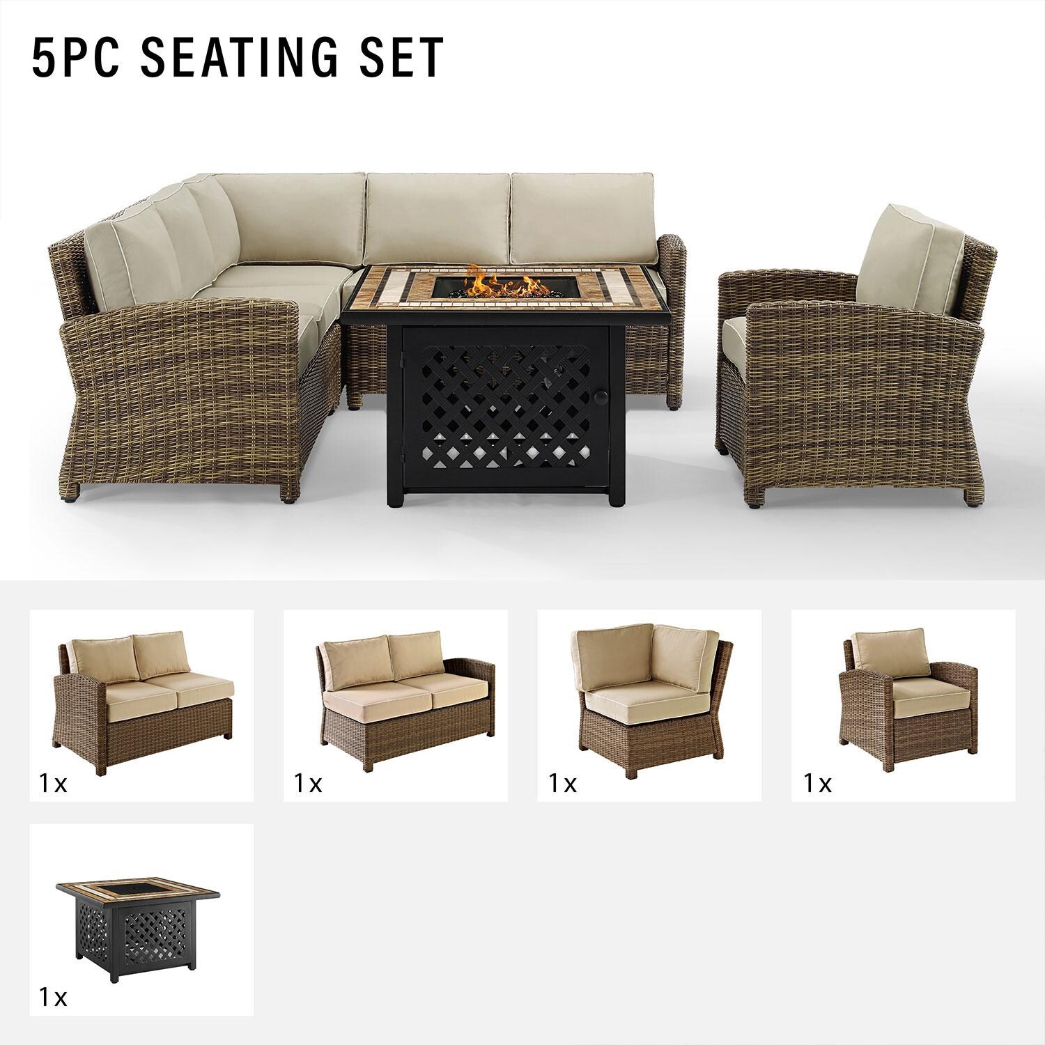 Ultimate Patio UP-92392-SA 5Pc Wicker Outdoor Sectional Set W/ Fire Table & Club Chair in Sand - Included in Set (Sectional, Club Chair, & Fire Table) - Diagram thumbnail