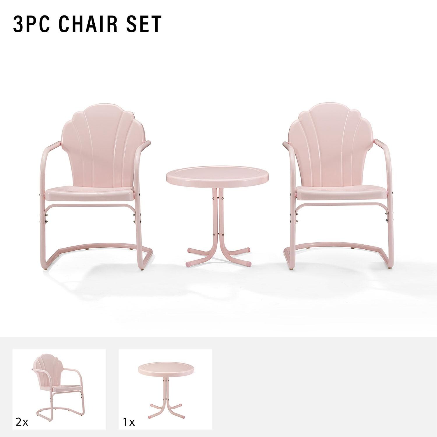 Ultimate Patio UP-32244PI 3Pc Retro Outdoor Chair Set in Pink Gloss - Included in Set (Two Chairs and Table) - Diagram thumbnail