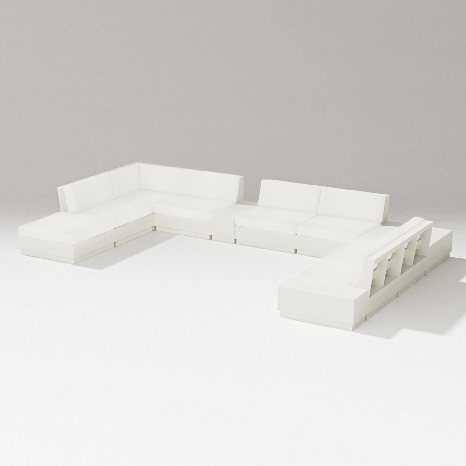 PW Designer Series Elevate 11 Pc Recycled Plastic Sectional Seating Set in Vintage White/Natural Linen - Set - White Background thumbnail