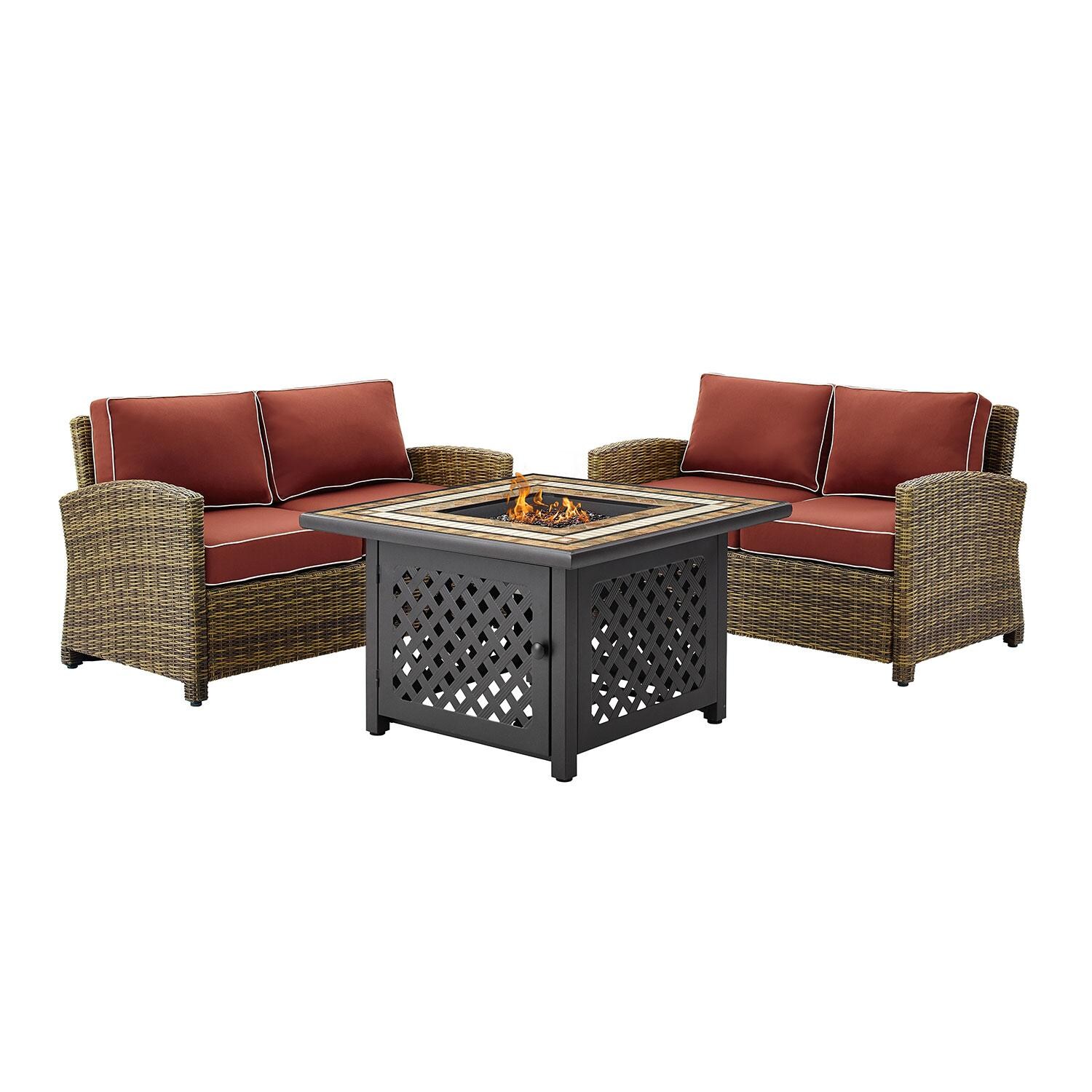 Ultimate Patio UP-92397-SG 3Pc Wicker Outdoor Loveseat Set in Sangria - Front View - White Background thumbnail