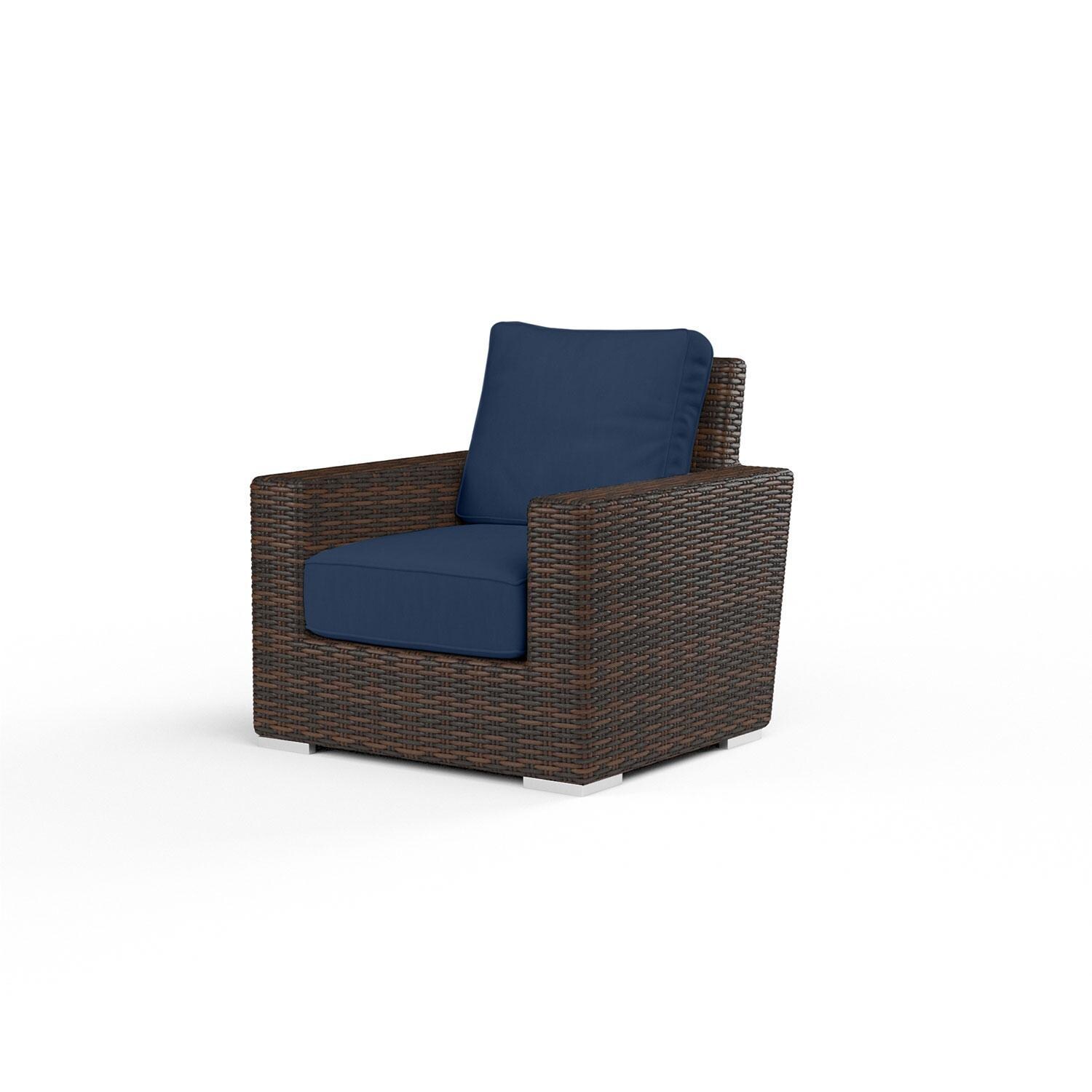 Montecito Wicker Patio Club Chair in Spectrum Indigo w/ Self Welt By Sunset West - Display - White Background thumbnail