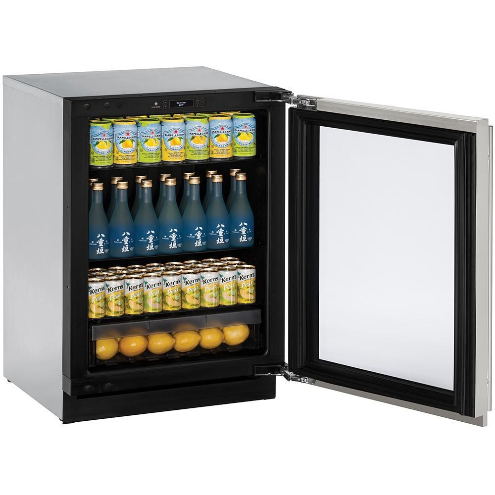 U-Line 24-Inch Right Hinge Refrigerator With Glass Door And Lock - Open Stocked View thumbnail