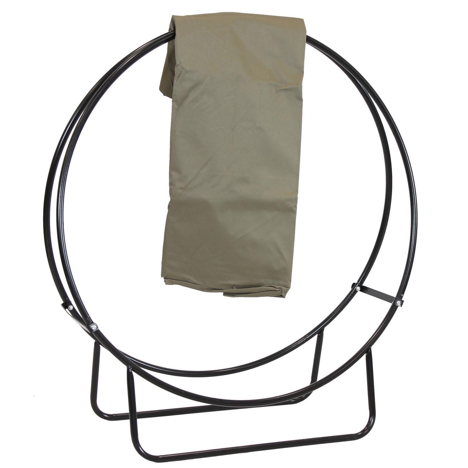 Ultimate Patio SC-QX-40LH-KHAKI-COMBO Black Steel Firewood Log Hoop Rack with Khaki Cover - 40-Inch thumbnail