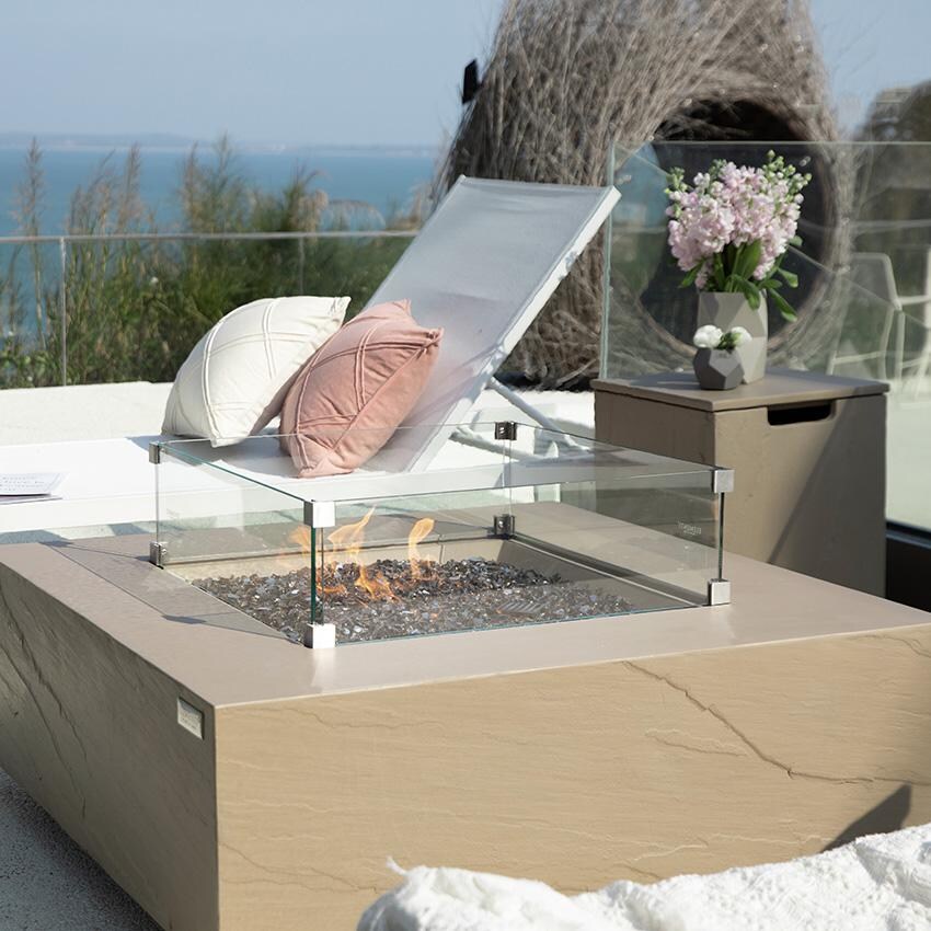 Elementi Uluru OFG411SY-LP 40-Inch Propane Sunlight Yellow Fire Pit Table -Fire Pit Lit At Angle With Wind Screen (Sold Separately) thumbnail