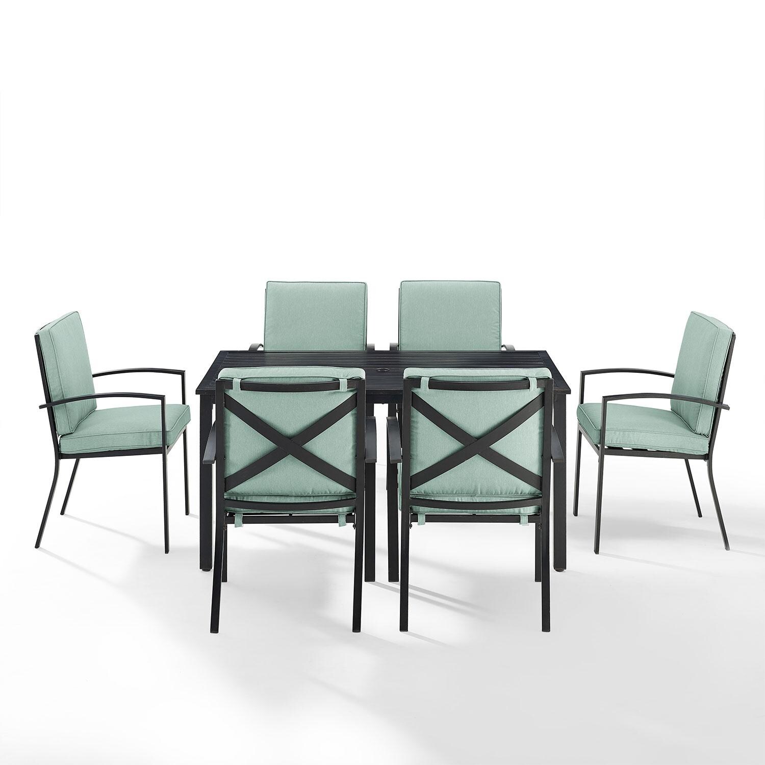 Ultimate Patio UP-82253BZ-MI 7Pc Outdoor Dining Set in Mist - Front View - White Background thumbnail