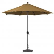 Galtech 9 Ft. Lighted Octagonal Aluminum Patio Market Umbrella W/ Crank Lift And Auto Tilt - Antique Bronze Frame W/ Sunbrella Canvas Teak Canopy image
