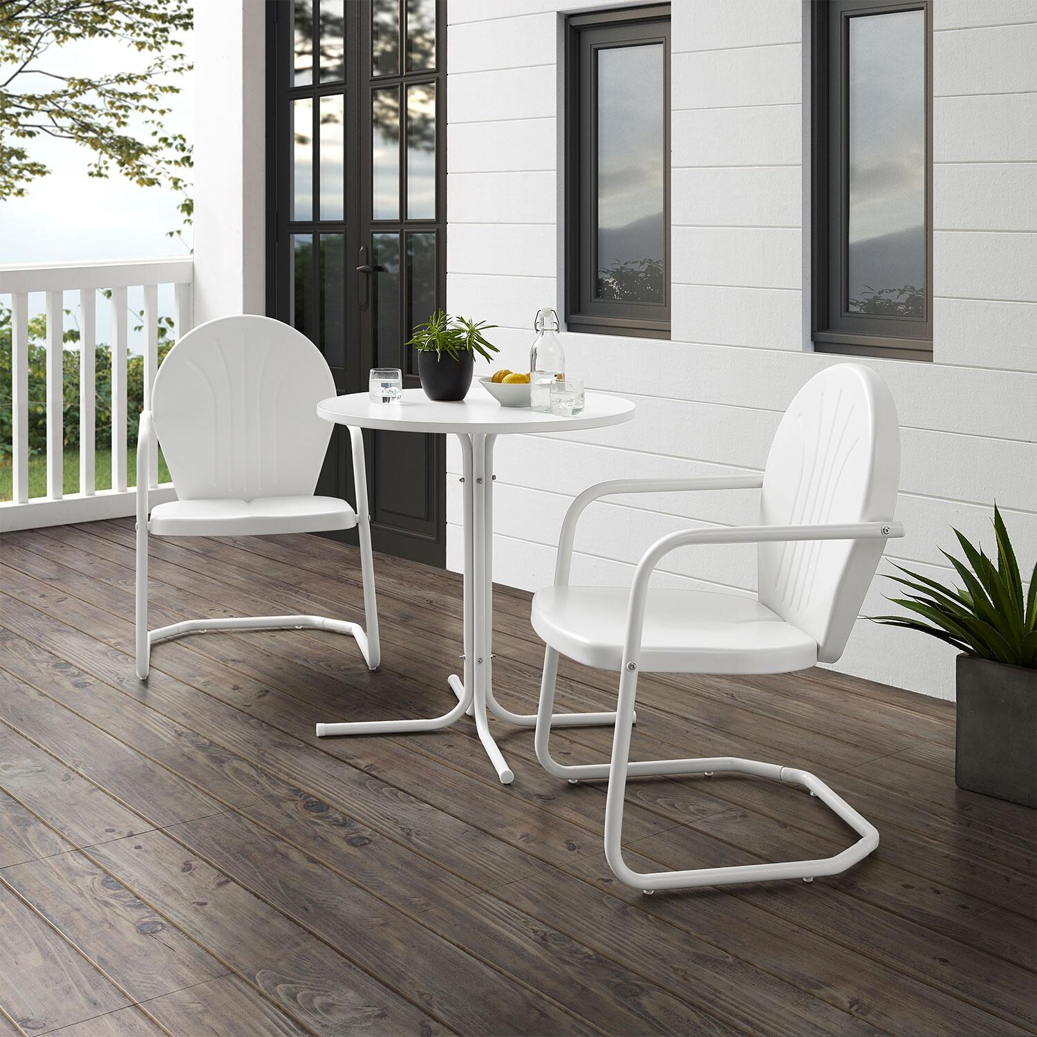 Ultimate Patio Ashview 3Pc Retro Outdoor Bistro Set in White Gloss