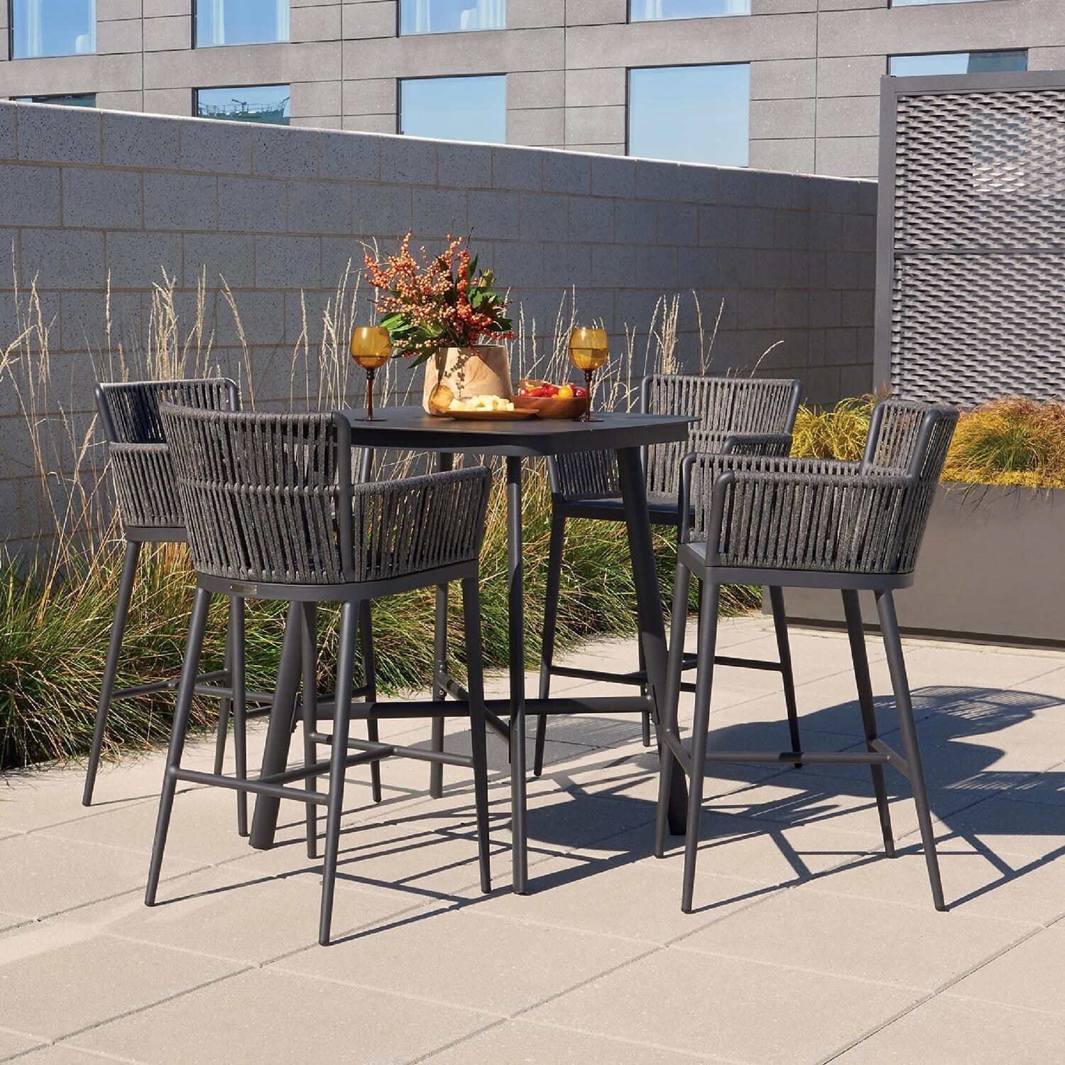 Oxford Garden Nette 5 Pc Olefin Rope & Aluminum Bar Set W/ Ninja Sling Seat in Carbon/Pewter - Outdoor Patio - Lifestyle thumbnail
