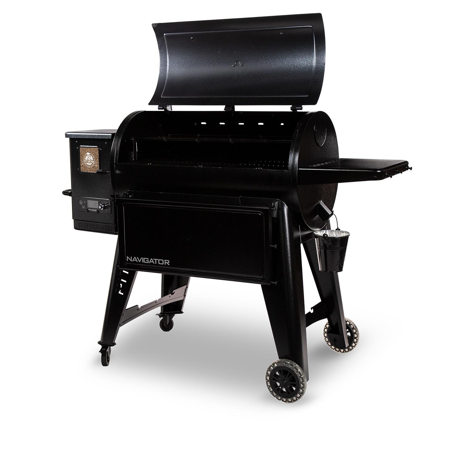 Pit Boss PBPEL115010528 Navigator 1150 Wood Pellet Grill W/ Cover & Folding Front Shelf - Right Side View Open thumbnail