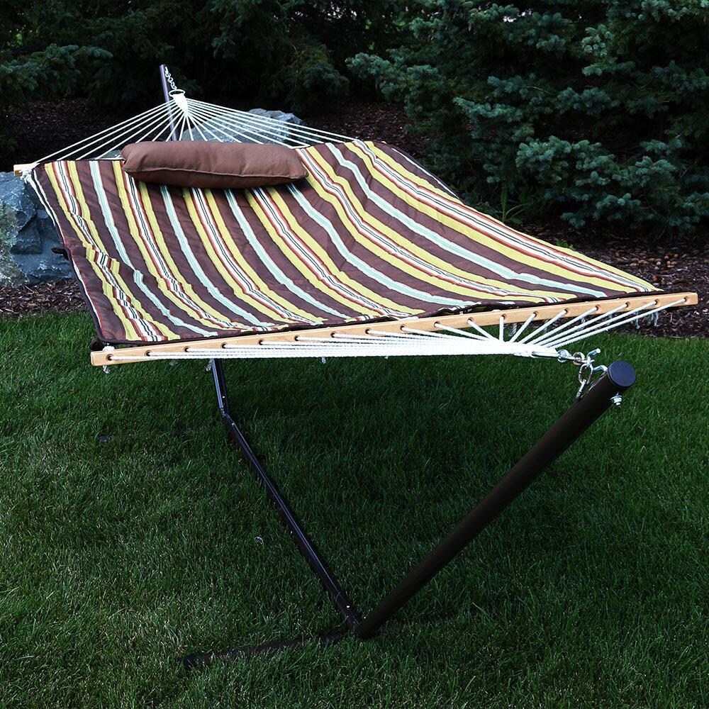 Ultimate Patio Rope Hammock w/ Stand, Pad, & Pillow - Desert Stripe - w/ Hammock Pad thumbnail