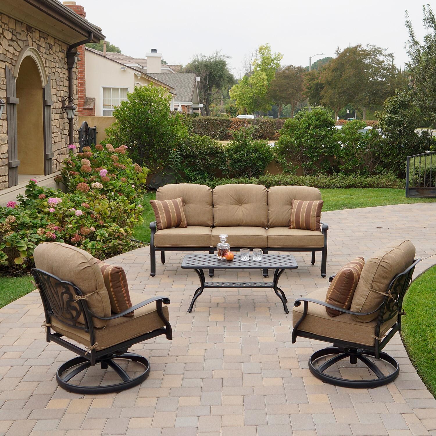 Elisabeth 4 Pc Cast Aluminum Seating Set w/ Series 30 Coffee Table in Antique Bronze by Darlee - Lifestyle thumbnail