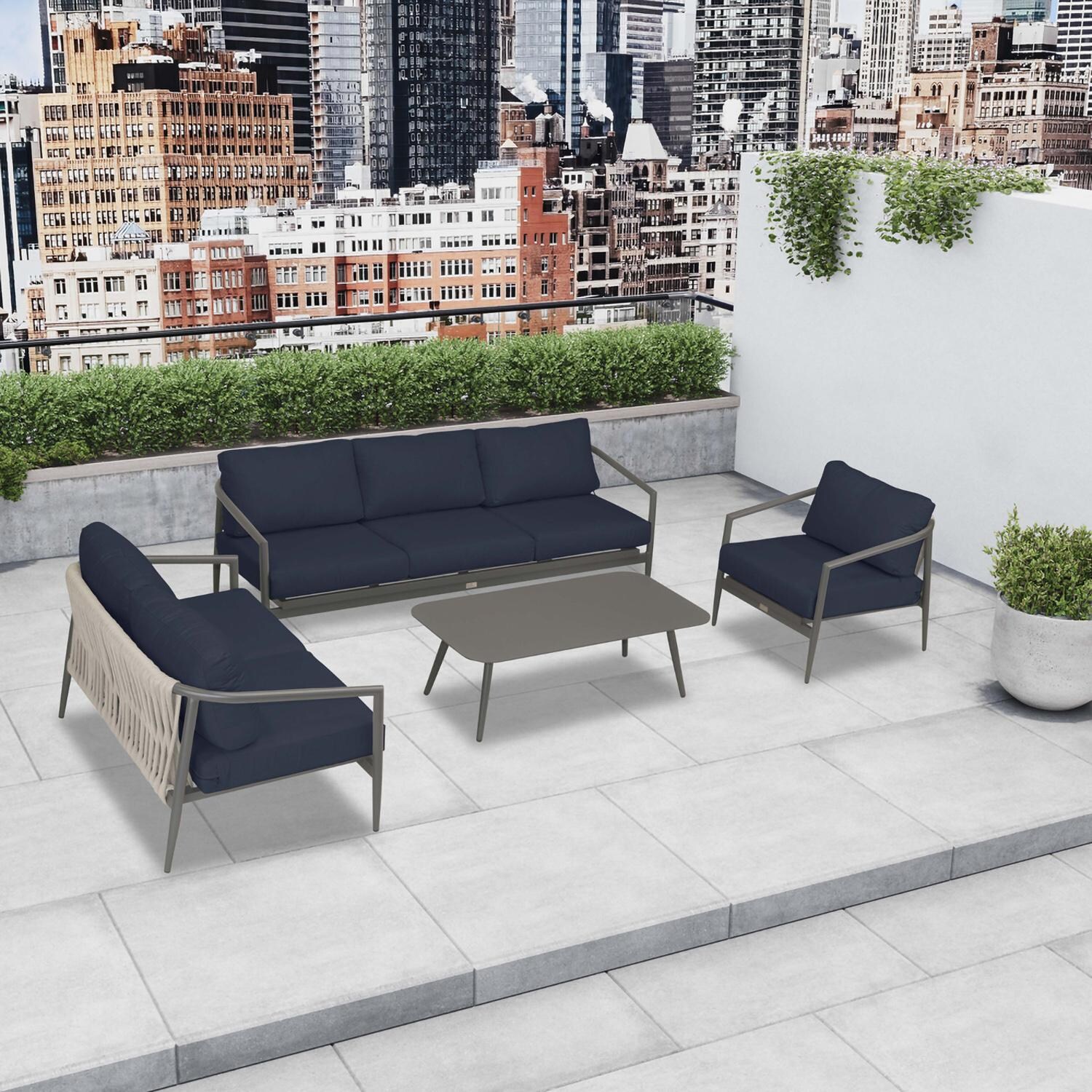 Lakeview Midnight Cove 4 Pc Aluminum Sofa Loveseat Seating Set in Slate/Pebble Gray/Spectrum Indigo - Top - Lifestyle thumbnail