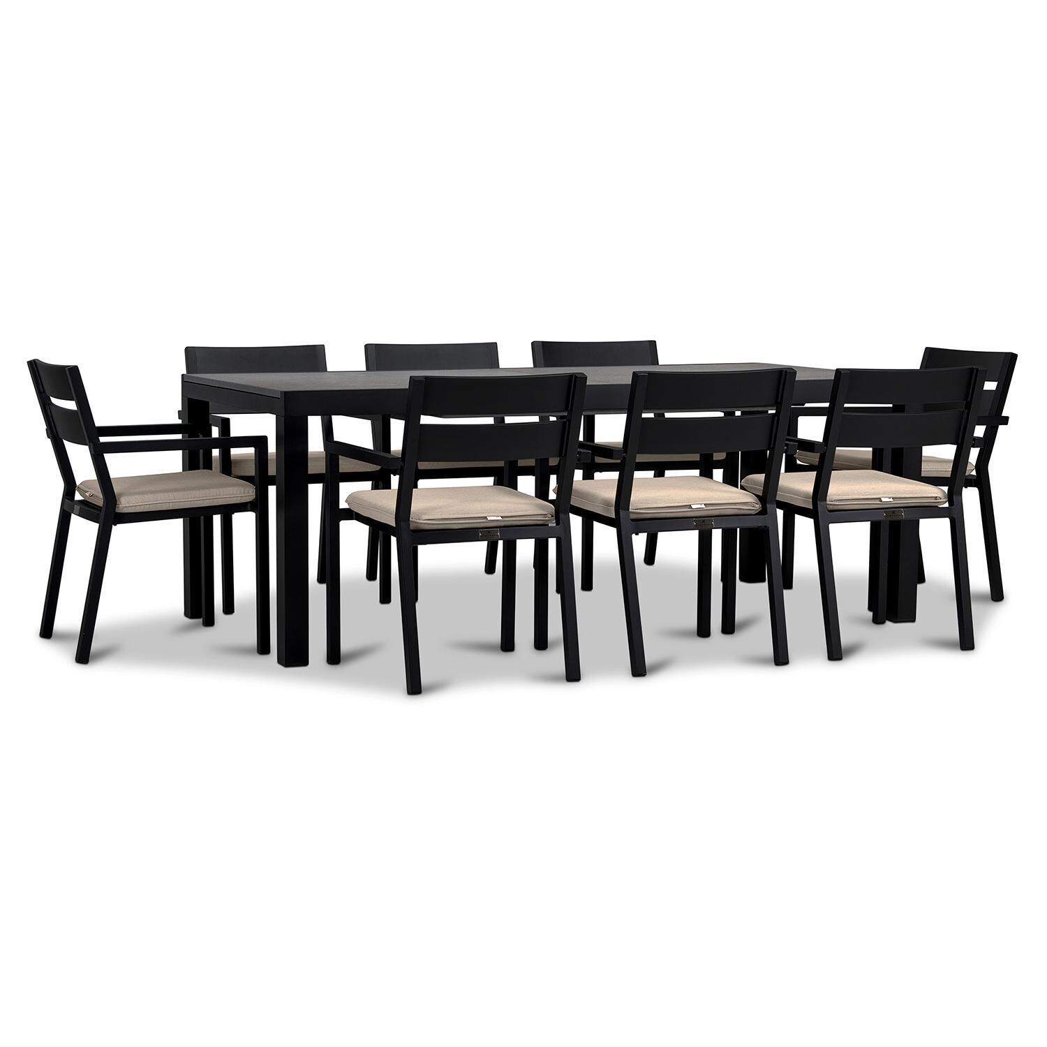 Calm Bay 9 Pc Extendable Dining Set in Black/Canvas Flax by Lakeview - White Background 2 thumbnail