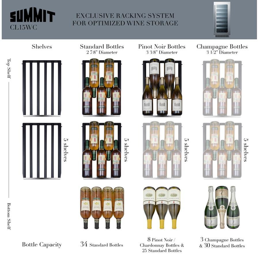 Summit Classic 34 Bottle Built-In / Freestanding Wine Cellar / Cooler - CL15WC - Racking System thumbnail