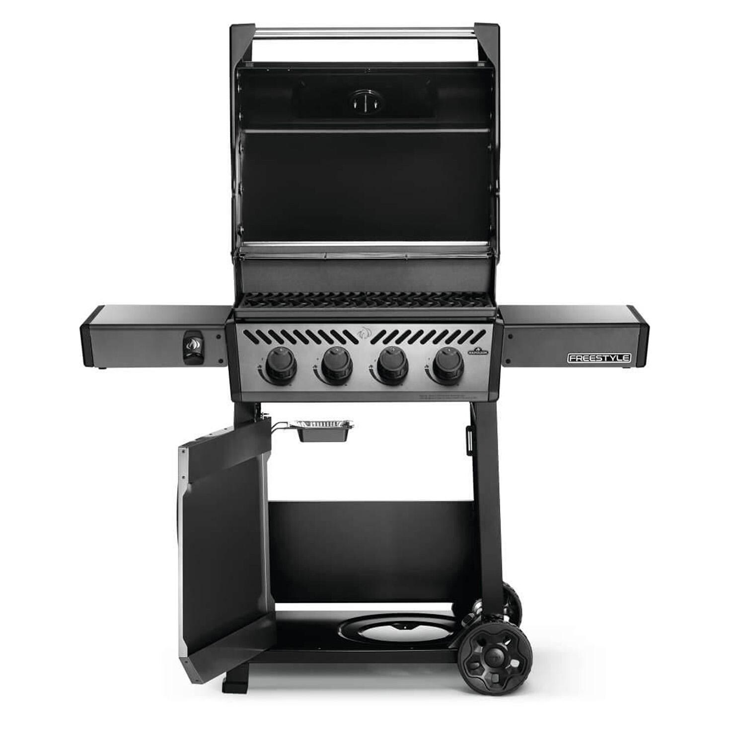 Napoleon F425DPGT Freestyle 425 4 Burner Propane Gas Grill - Graphite Grey - Open - White Background thumbnail