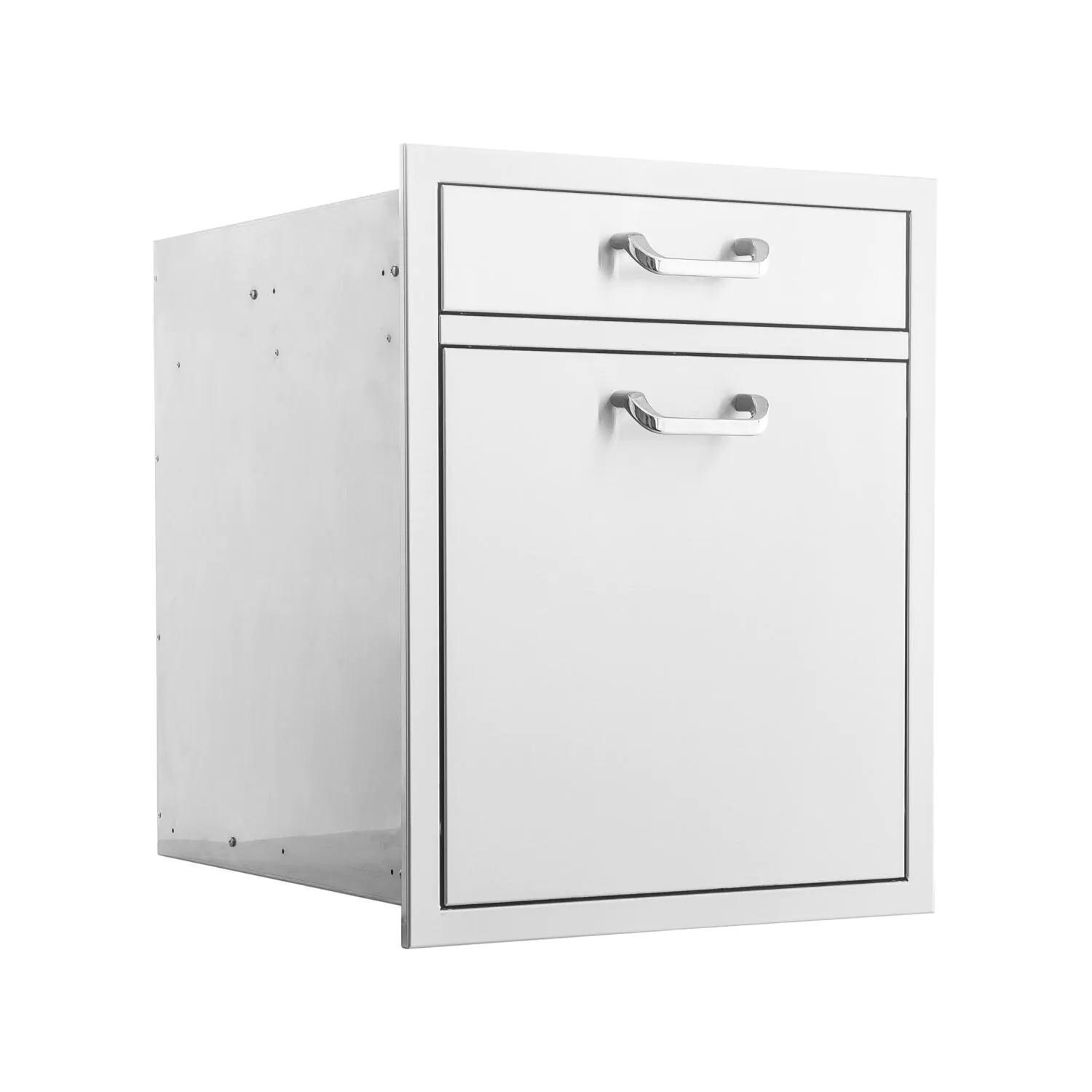 BBQGuys Signature 20-in Contempo/Traditional Stainless Steel Single Drawer With Roll-Out Trash & Recycling Bin Combo - Angled View - White Background
