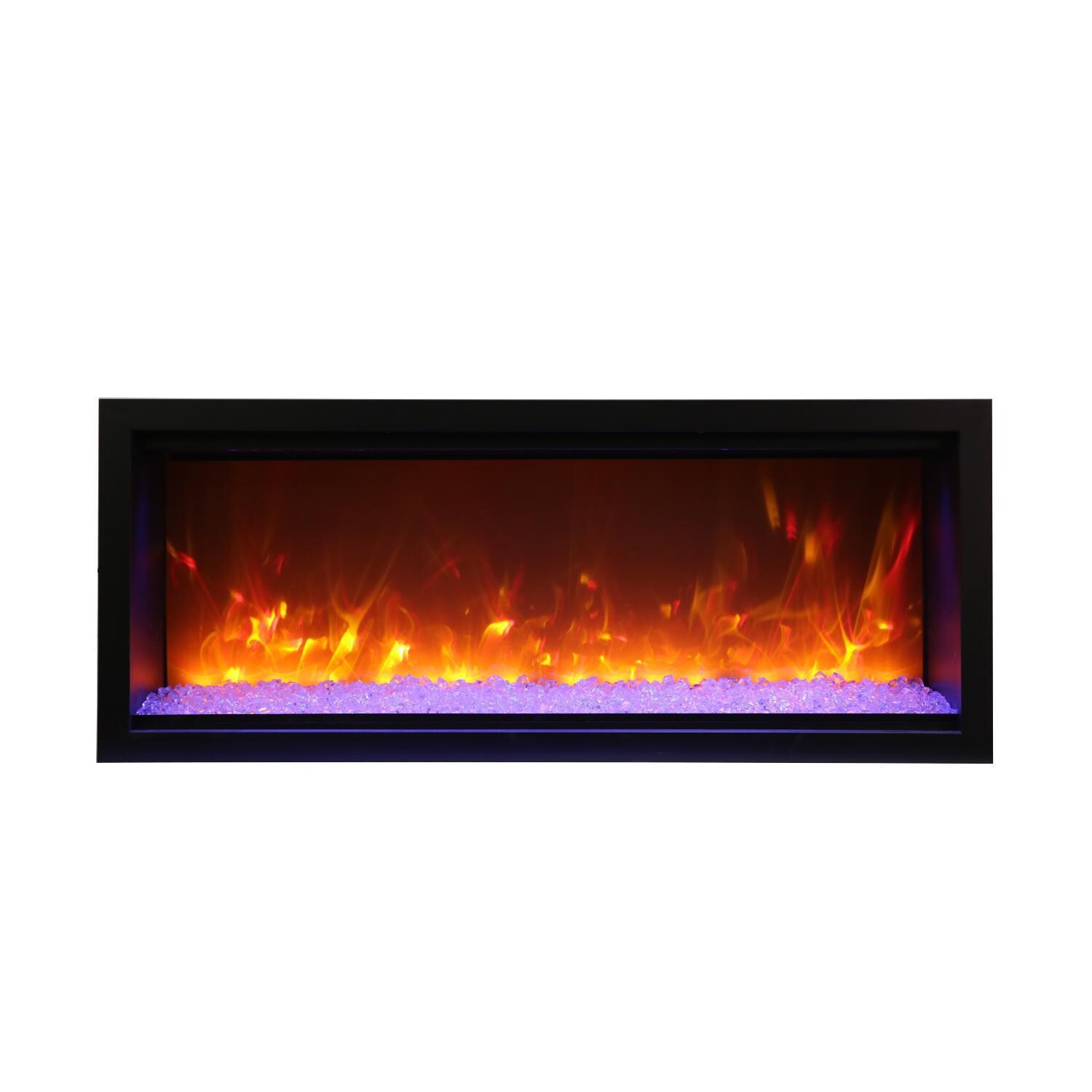 Amantii Symmetry Series Extra Tall 100-Inch Built-In Electric Fireplace with Black Steel Surround - Indoor/Outdoor - SYM-100-XT