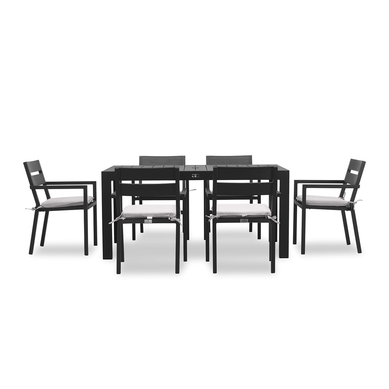 Calm Bay Classic 7 Pc Rectangular Aluminum Dining Set in Black/Cast Silver by Lakeview Outdoor Designs