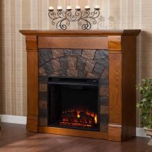 Southern Enterprises Elkmont 45-Inch Electric Fireplace - Salem Antique Oak W/ Dark Earth Tones Faux Stone - FE9282 image