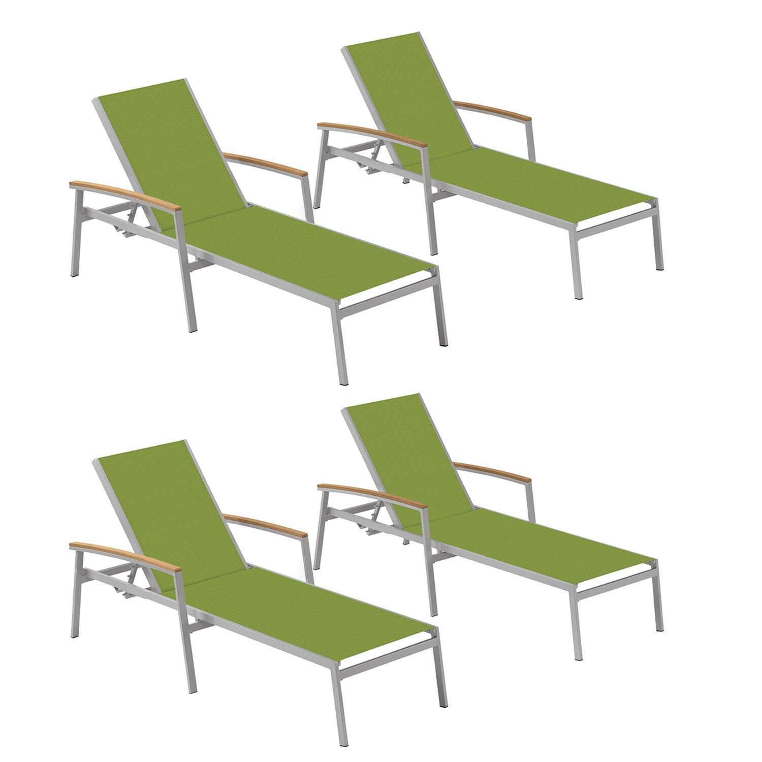 Oxford Garden Travira 4 Pc Composite Sling & Aluminum Chaise Lounge W/ Natural Tekwood Arm Caps in Flint/Go Green thumbnail