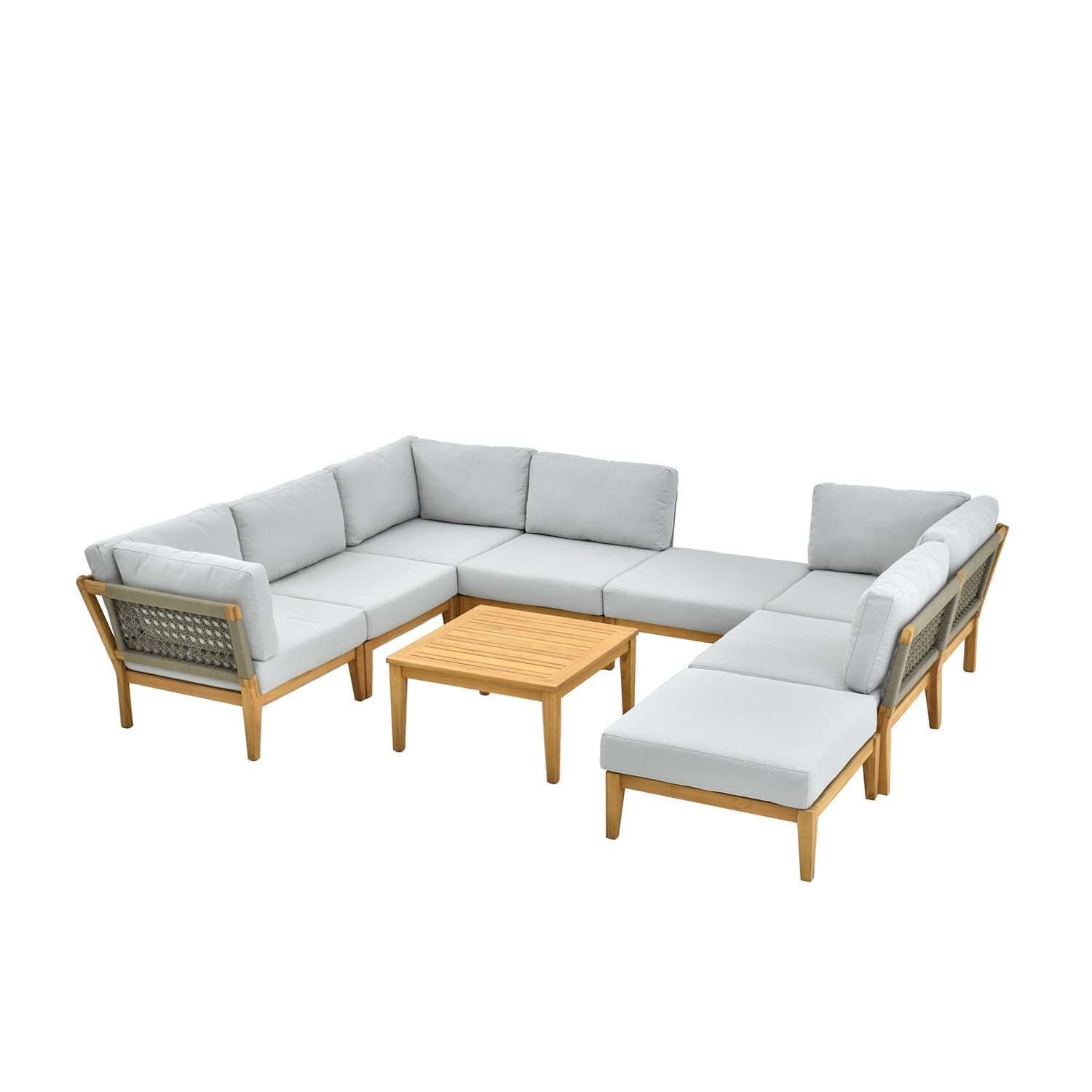Peninsula Way 9 Pc Set Teak Seating Set By Lakeview Outdoor Designs - Angled View - White Background thumbnail
