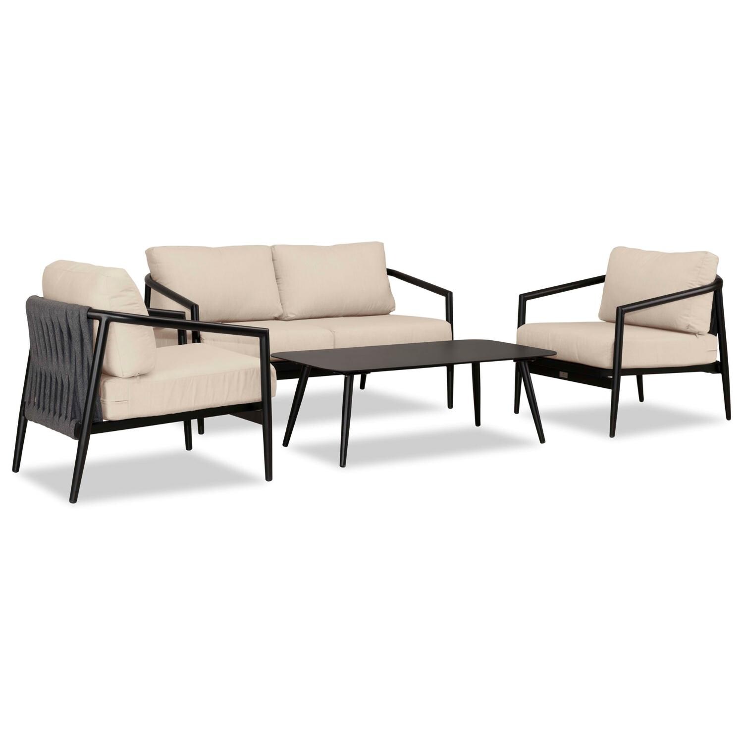 Lakeview Midnight Cove 4 Pc Aluminum Loveseat Seating Set in Black/Carbon/Canvas Flax - Angled - White Background thumbnail