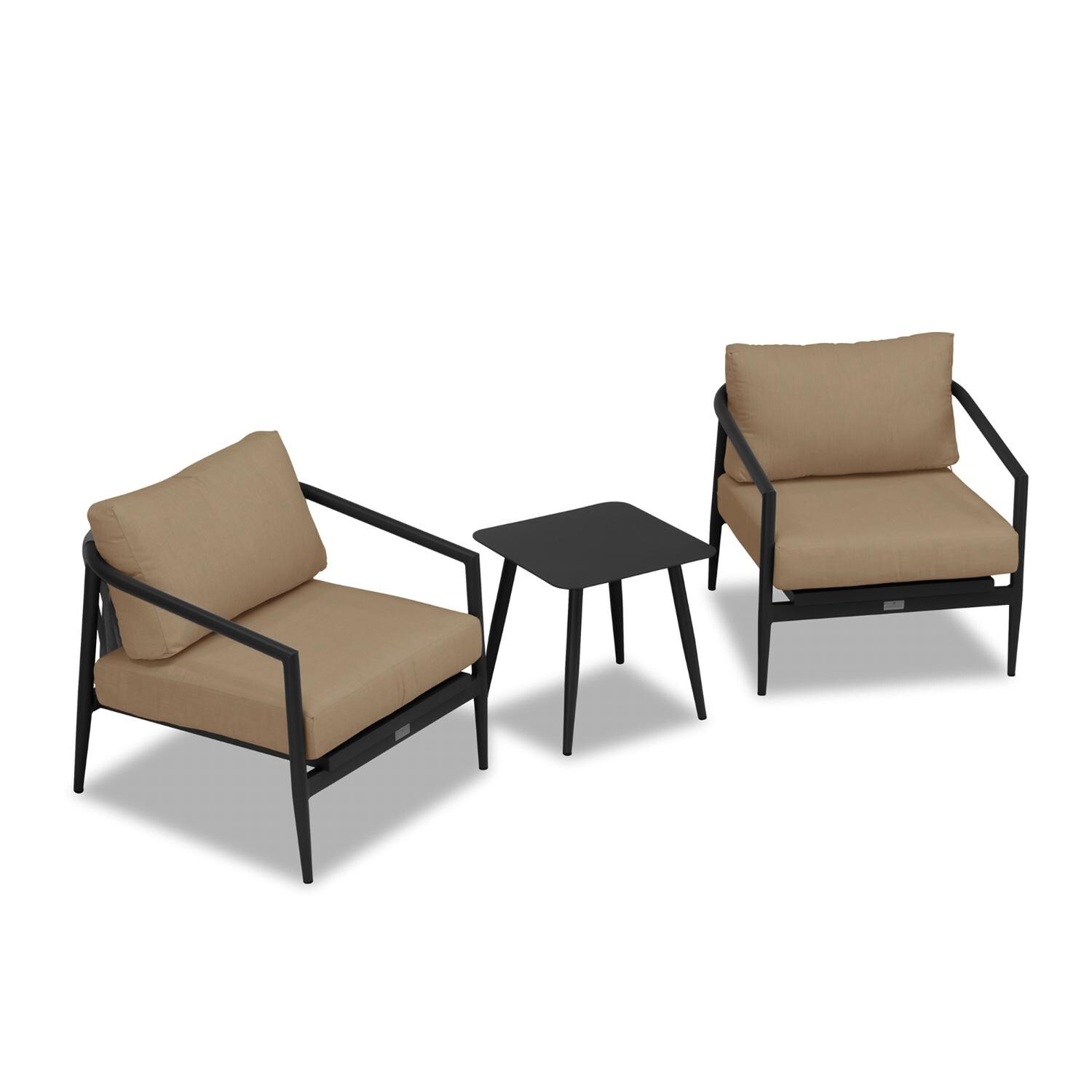 Lakeview Midnight Cove 3 Pc Aluminum Club Chair Seating Set in Black/Carbon/Heather Beige - Top - White Background thumbnail