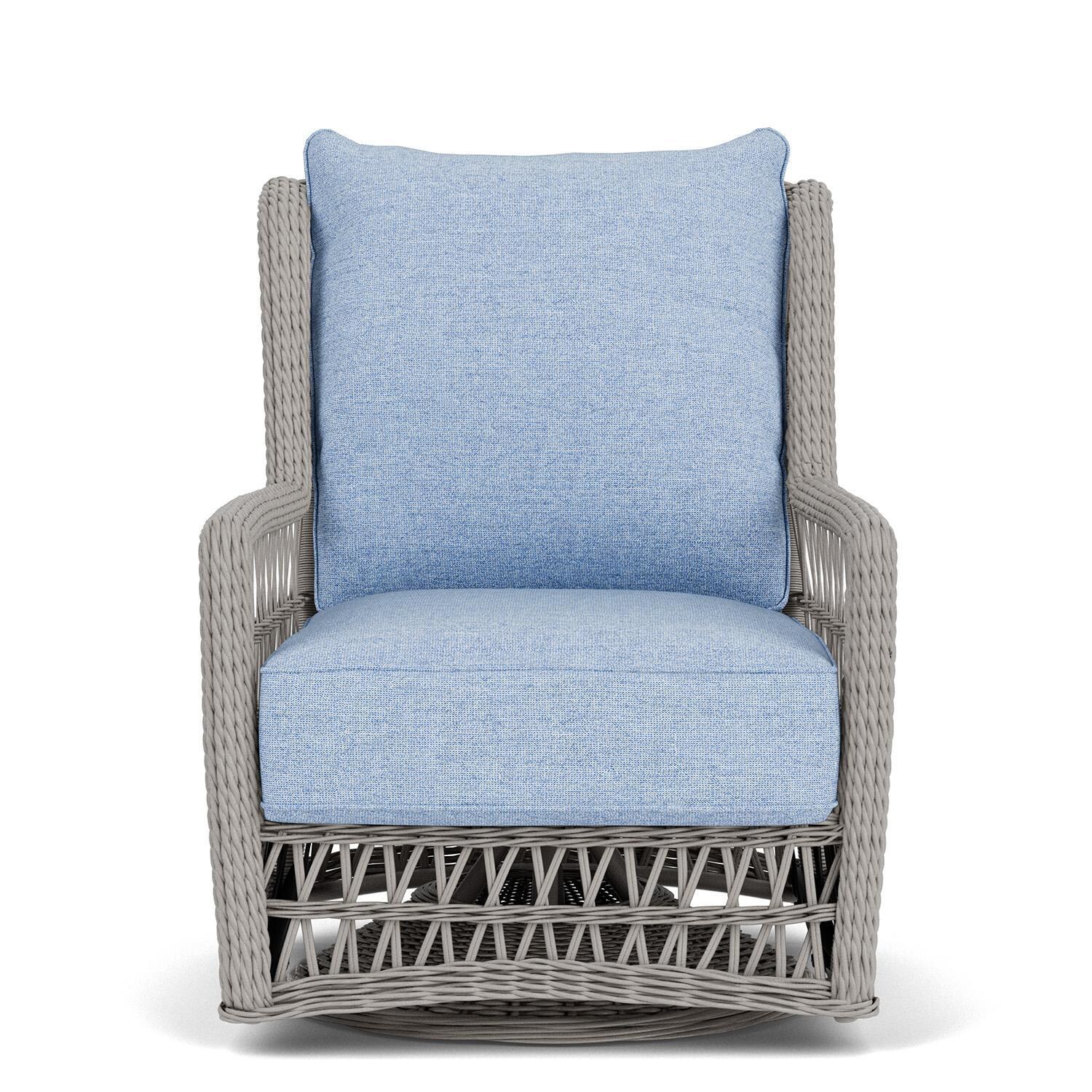 Mackinac Wicker High Back Swivel Glider Club Chair in Putty/Demo Skyway by Lloyd Flanders