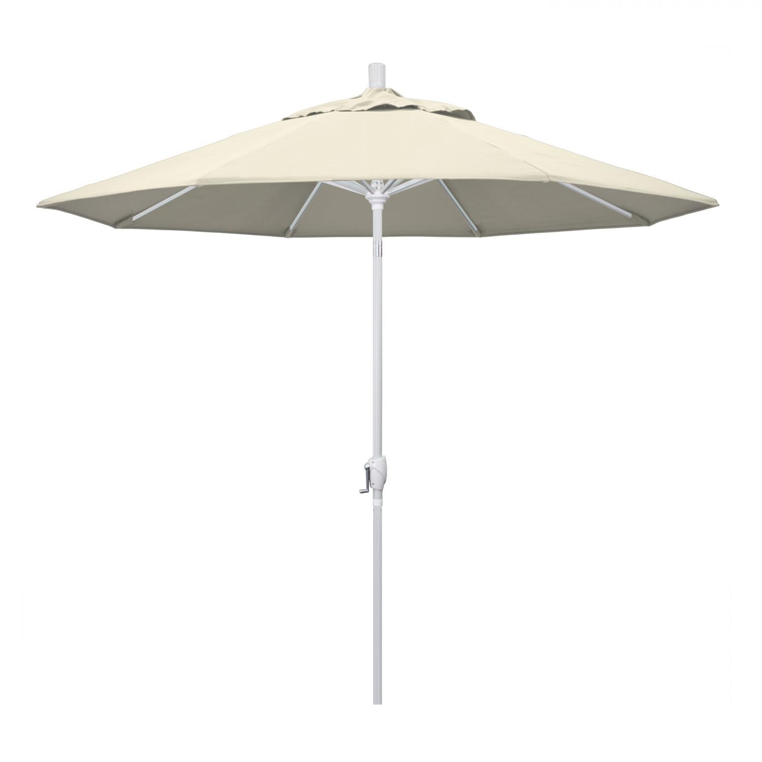 California Umbrella 9 Ft. Octagonal Aluminum Push Button Tilt Patio Umbrella W/ Crank Lift & Aluminum Ribs - Matted White Frame / Olefin Antique Beige Canopy