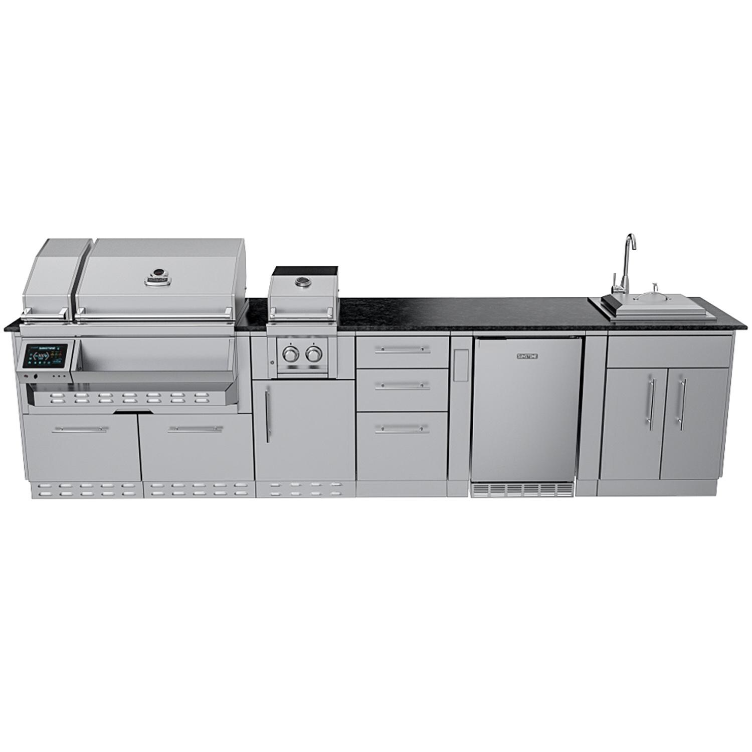 Sunstone Grills SCPCYPRESS11.6-LP Cypress 11 1/2 Ft Outdoor Kitchen Island w/ Propane Grill & Side Burner, Sink, Refrigerator, Door & Drawer - Island - White Background thumbnail