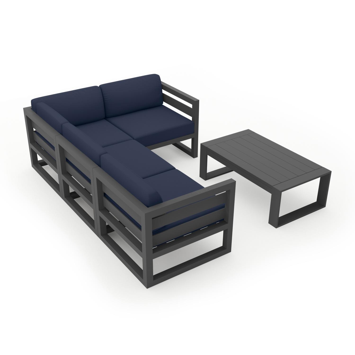 Misty Cove 5 Piece Sectional Set in Slate w/Portal Coffee Table & Spectrum Indigo Cushions by Lakeview - Complete Set - White Background thumbnail