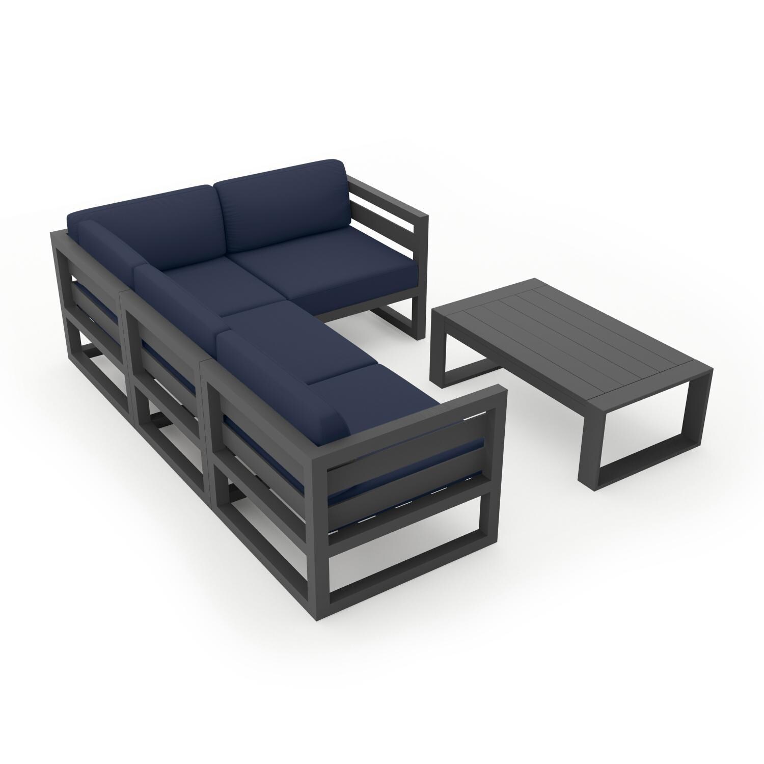 Misty Cove 5 Piece Sectional Set in Slate w/Portal Coffee Table & Spectrum Indigo Cushions by Lakeview - Complete Set - White Background thumbnail