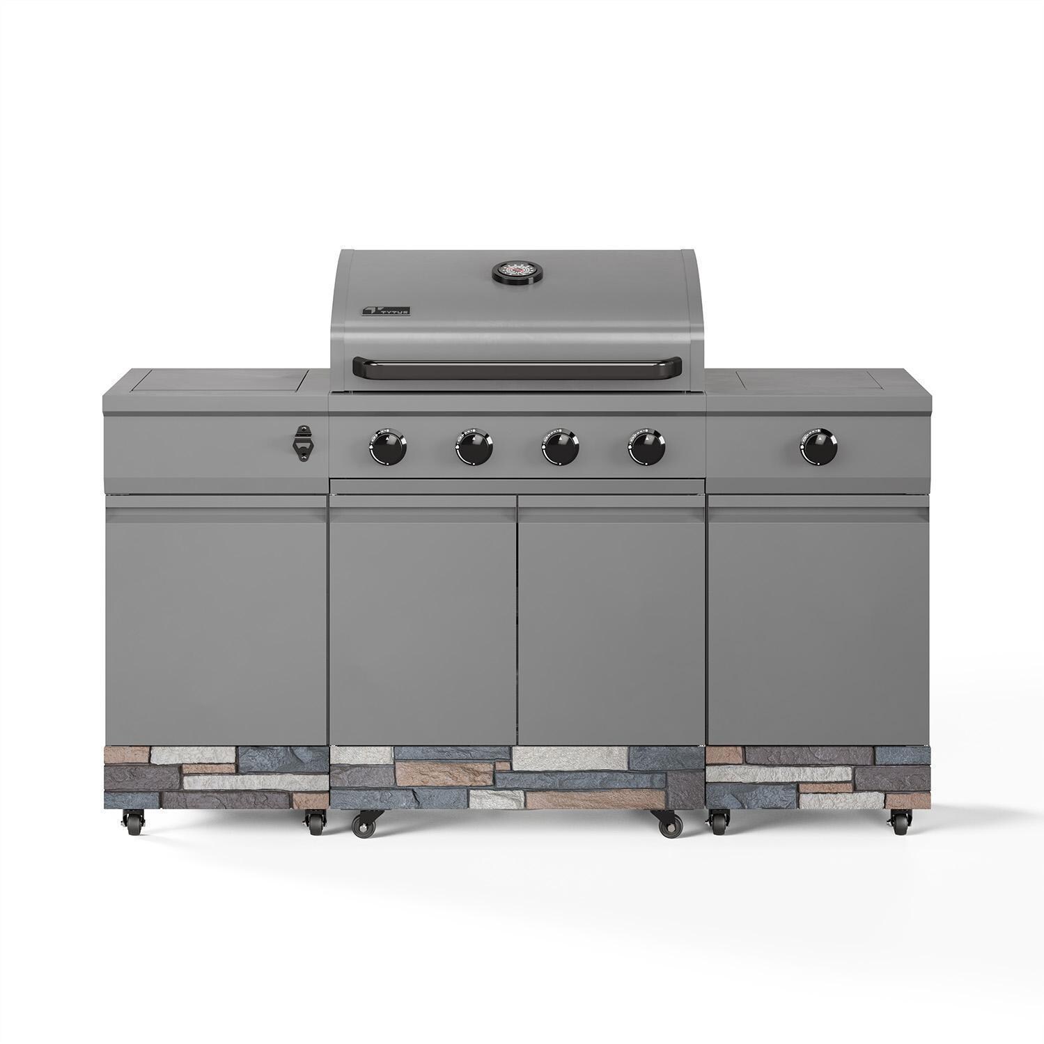 TYTUS Fresno Series Gunmetal Gray & Ash Stacked Stone Natural Gas Grill Island (Ships Propane w/ Conversion Kit)