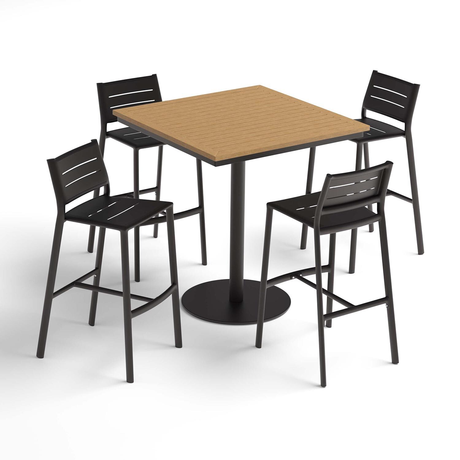 Oxford Garden Eiland 5 Pc Aluminum Bar Set W/ Natural Tekwood Table Top in Carbon - Front View thumbnail